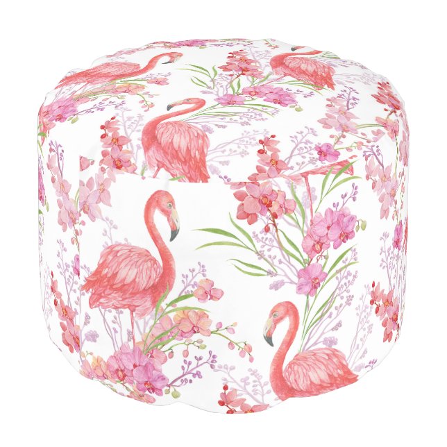 Cute beach flamingo pattern pouf (Angled Back)