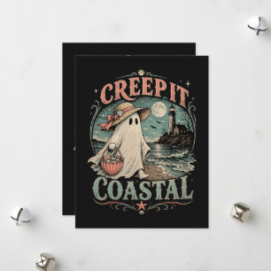 Cute Beach Ghost Spooky Coastal Halloween Holiday Card