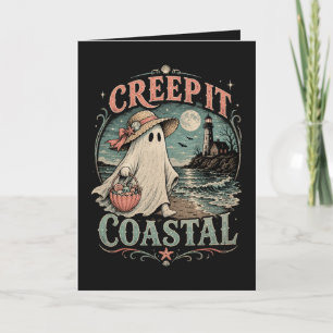 Cute Beach Ghost Spooky Coastal Halloween Holiday Card