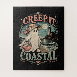 Cute Beach Ghost Spooky Coastal Halloween Jigsaw Puzzle