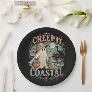 Cute Beach Ghost Spooky Coastal Halloween Paper Plates