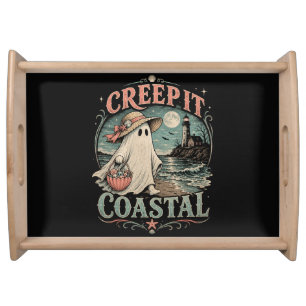 Cute Beach Ghost Spooky Coastal Halloween Serving Tray