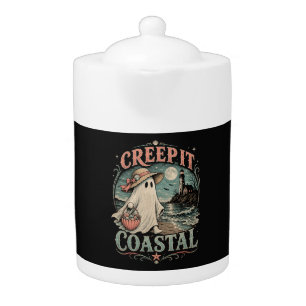 Cute Beach Ghost Spooky Coastal Halloween Teapot
