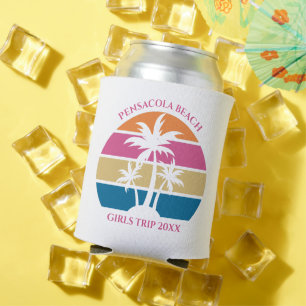 Cute Beach Girls Trip Palm Trees Custom Pink Can Cooler