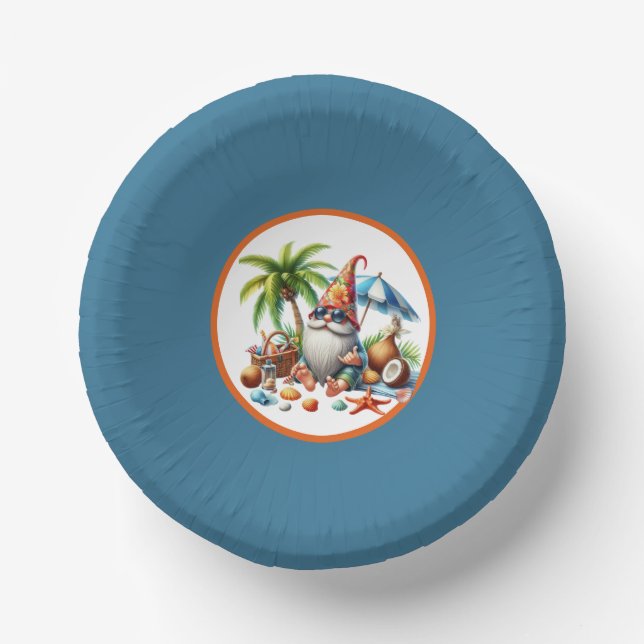 Cute beach gnome party paper bowls (Front)