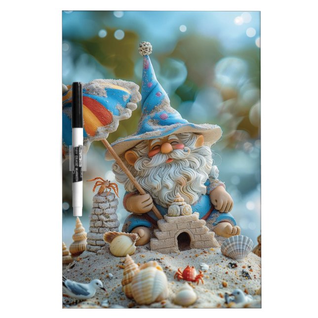 Cute beach gnome with an umbrella dry erase board (Front)