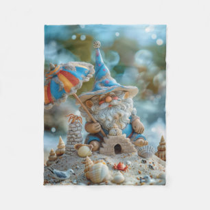 Cute beach gnome with an umbrella fleece blanket