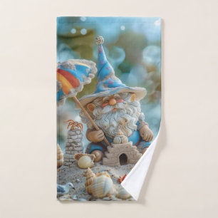 Cute beach gnome with an umbrella hand towel 