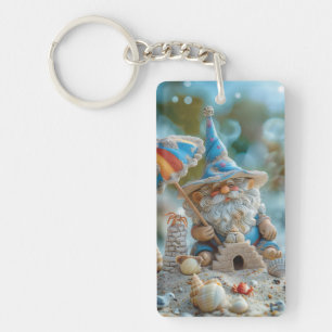 Cute beach gnome with an umbrella keychain