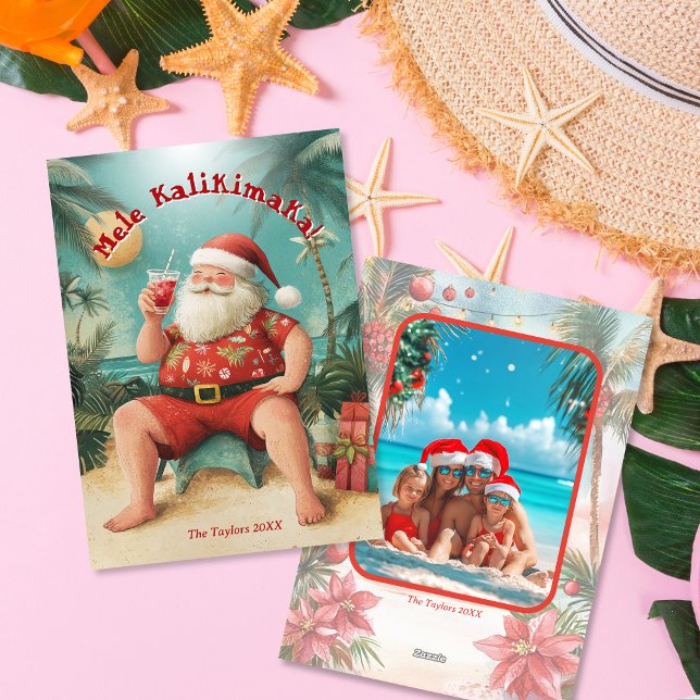 Cute Beach Hawaii Mele Kalikimaka Christmas Photo Holiday Card (Creator Uploaded)