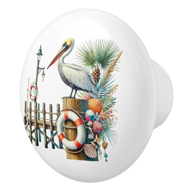 Cute beach house pelican ceramic knob (Right)