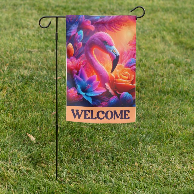 Cute Beach house pink flamingo  Garden Flag (In SItu)