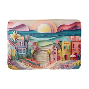 Cute beach house scene bath mat