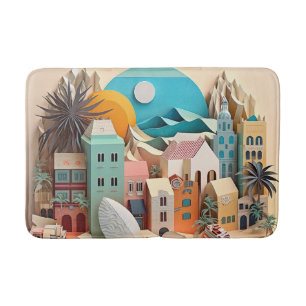 Cute beach house scene bath mat