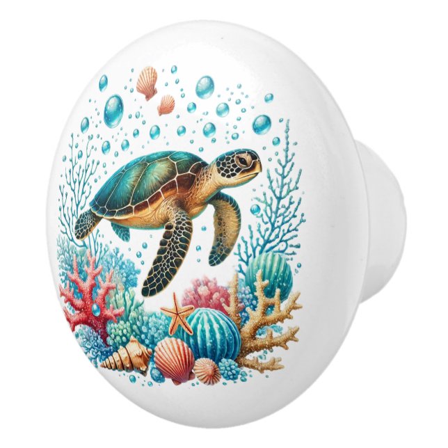 Cute beach house sea turtle  ceramic knob (Right)