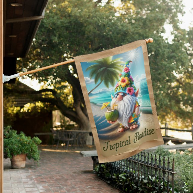 Cute beach house Summer gnome Flag (In SItu)