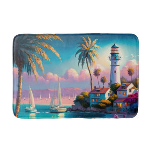 Cute beach lighthouse lovers bath mat