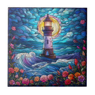 cute beach lighthouse lovers ceramic tile