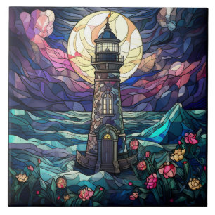 cute beach lighthouse lovers  ceramic tile