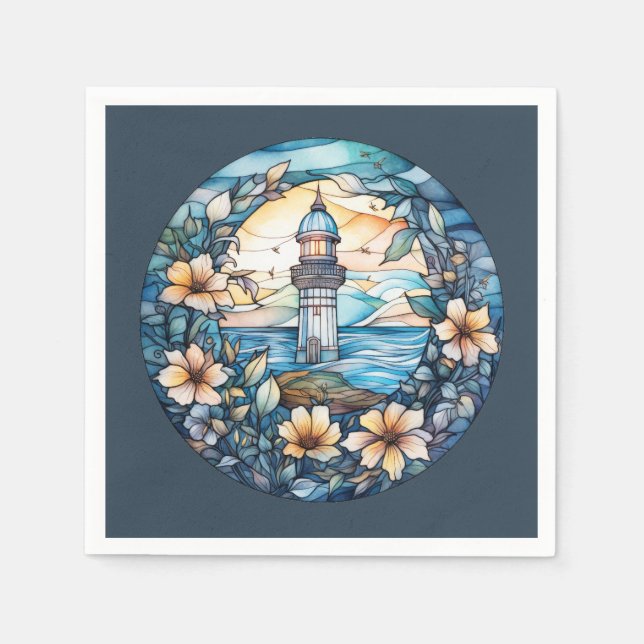 Cute beach lighthouse lovers party napkins (Front)