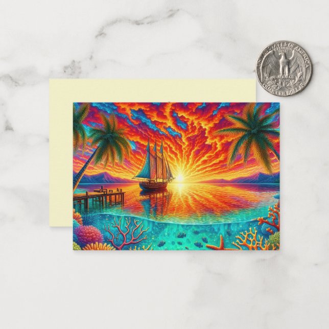 Cute beach lovers scene note card (Front/Back In Situ)