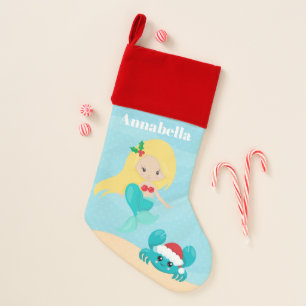 Cute beach mermaid add name crab stocking