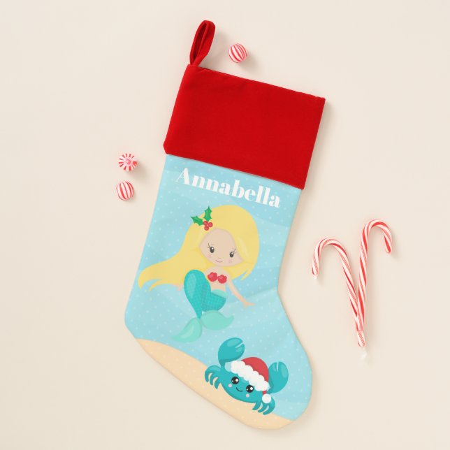 Cute beach mermaid add name crab stocking (Front)