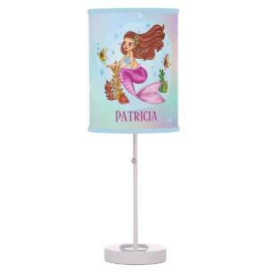 cute beach mermaid add name kids table lamp