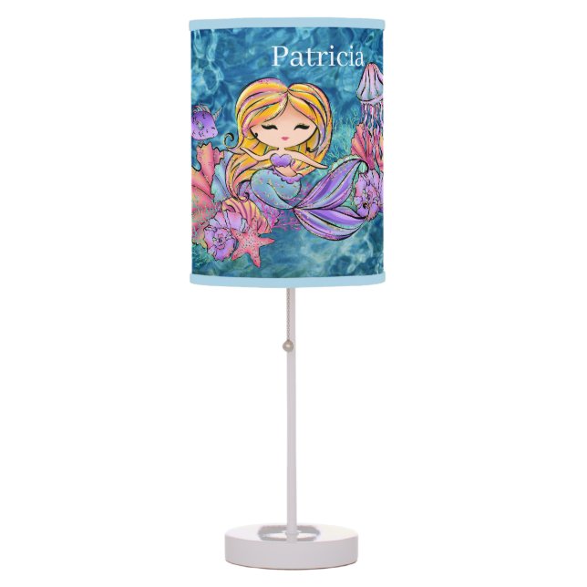 cute beach mermaid add name table lamp (Front)