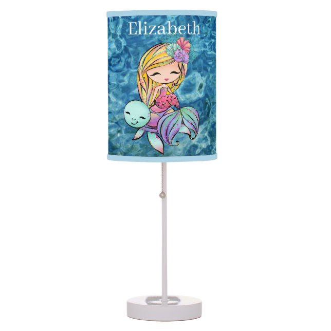 cute beach mermaid add name Table Lamp (Front)