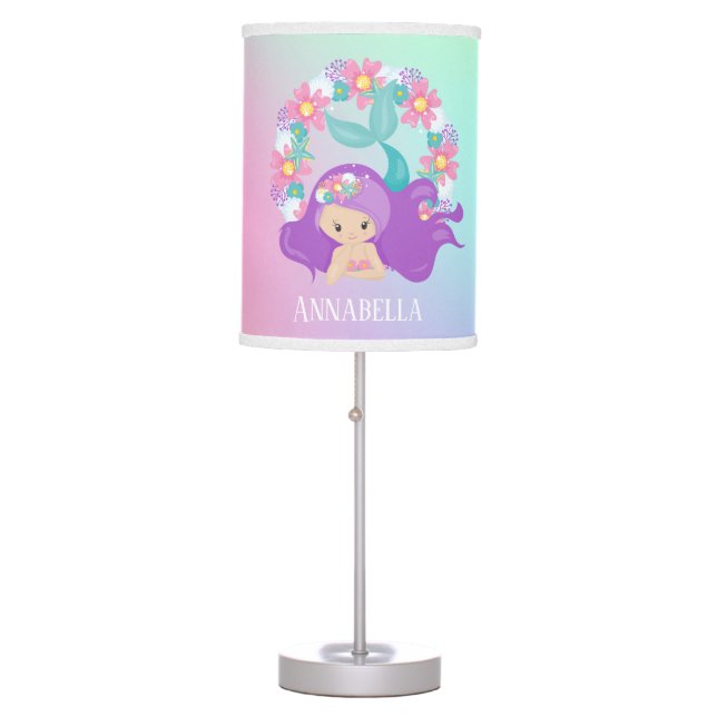 cute beach mermaid add name table lamp (Front)