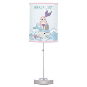 cute beach mermaid add name Table Lamp
