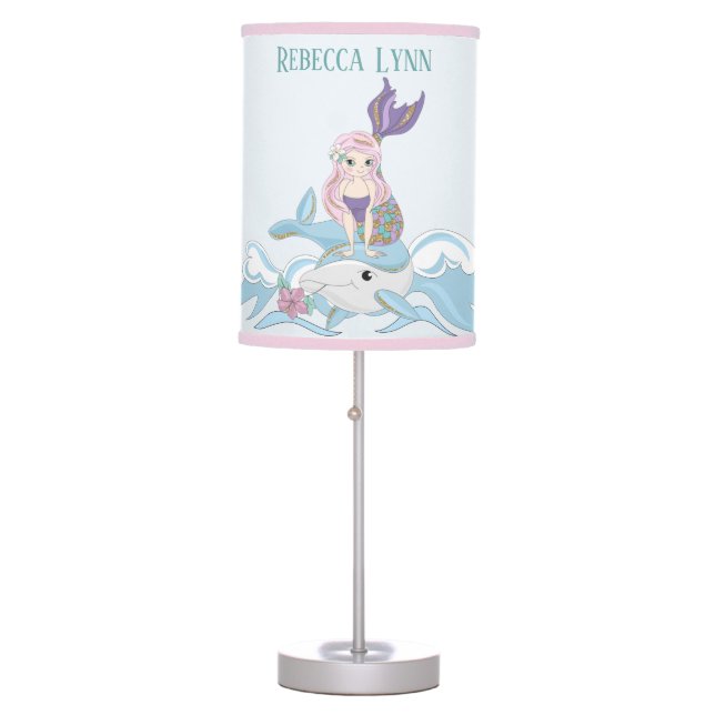 cute beach mermaid add name Table Lamp (Front)