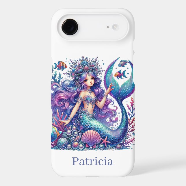 Cute beach mermaid lovers add name Case-Mate iPhone case (Back)