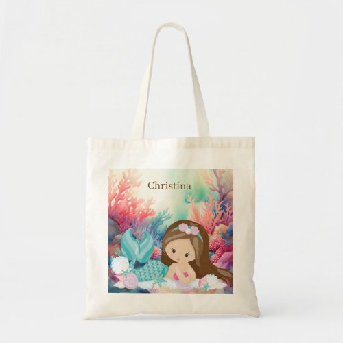 cute beach mermaid lovers girls add name  tote bag