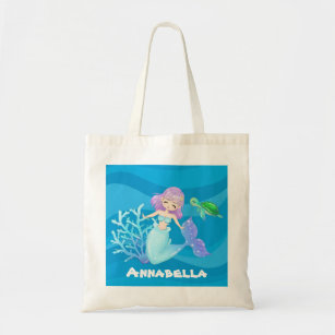 Cute Beach Bag Pink Blue Mermaid Fish Scales Water Resistant Tote Bag for Beach 