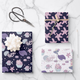 cute beach mermaid tiled party wrapping paper sheets