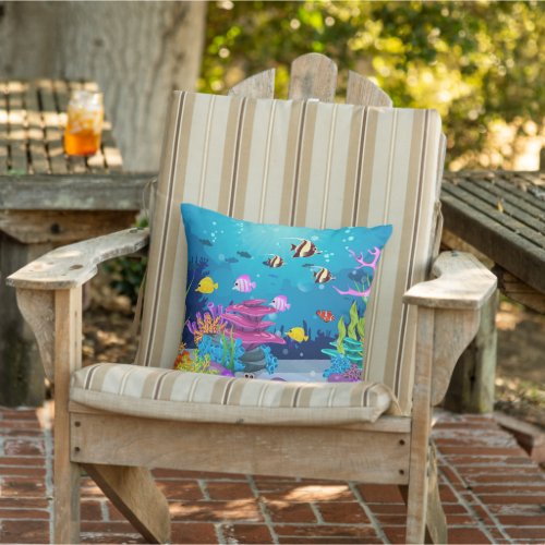 cute beach ocean fish scene outdoor pillow