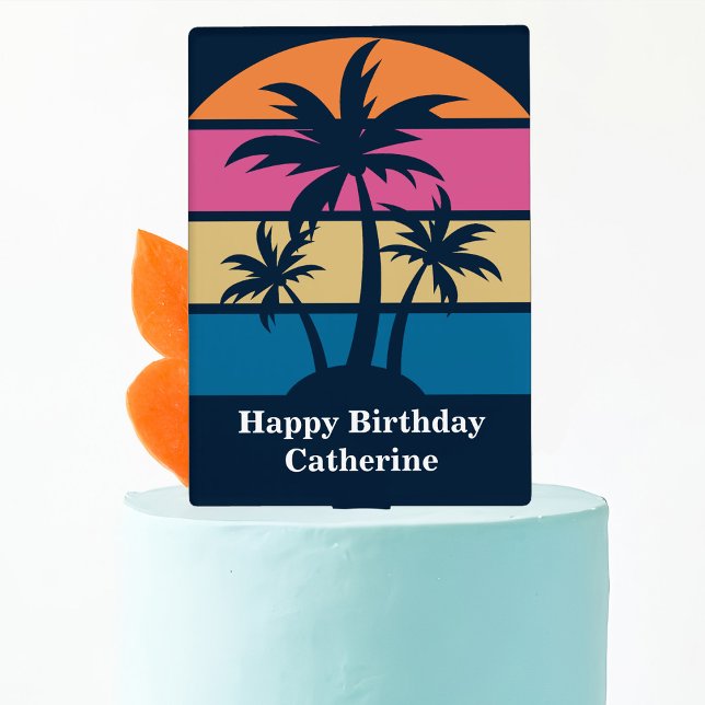 Cute Beach Palm Tree Custom Birthday Party Cake Topper (Creator Uploaded)