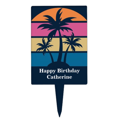 Cute Beach Palm Tree Custom Birthday Party Cake Topper