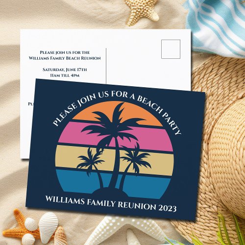 Cute Beach Palm Tree Family Reunion Invitation Postcard