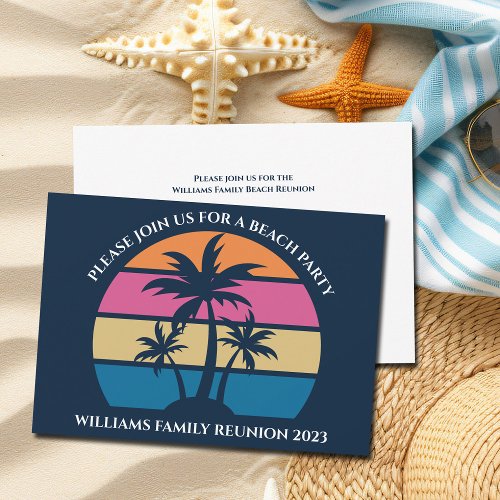 Cute Beach Palm Tree Tropical Family Reunion Party Invitation