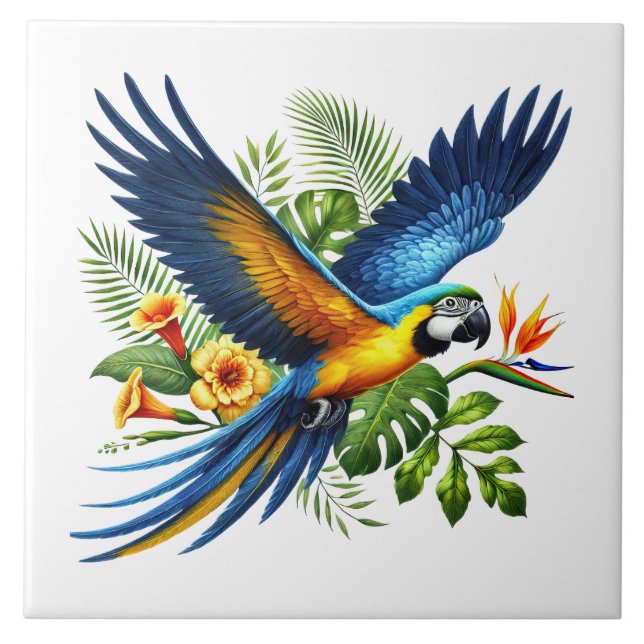Cute beach parrot lovers ceramic tile (Front)