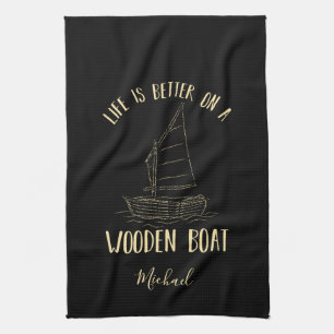 Cute Beach Party Boat Illustration Custom Kitchen Towel