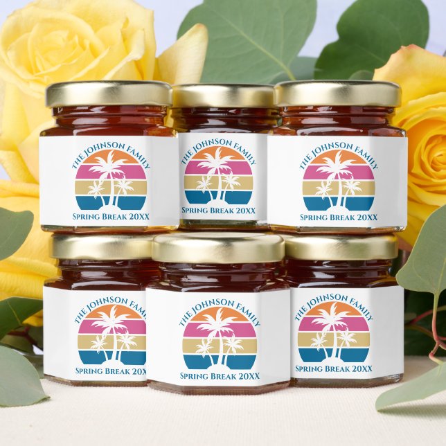 Cute Beach Party Palm Trees Custom Honey Jar Favors (Insitu)