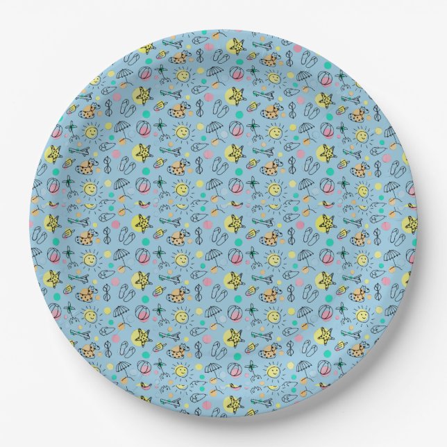 Cute beach pattern paper plates (Front)