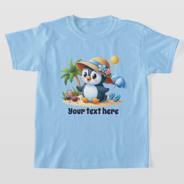 Cute beach penguin add text girls  T-Shirt (Laydown)