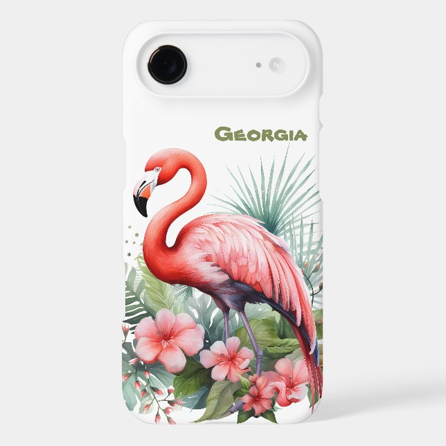 Cute beach pink flamingo add name  Case-Mate iPhone case (Back)