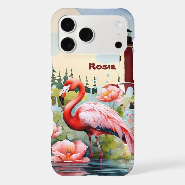 Cute beach pink flamingo add name  Case-Mate iPhone case (Back)