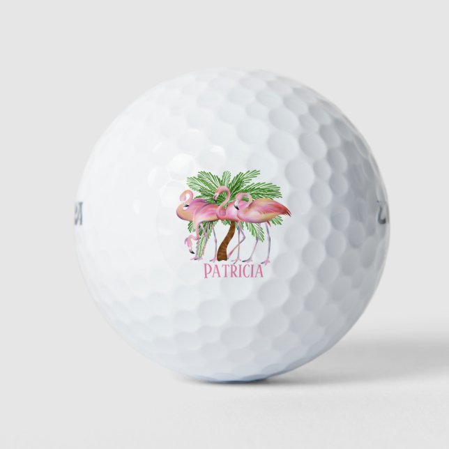 cute beach pink flamingo add name Golf Balls (Front)
